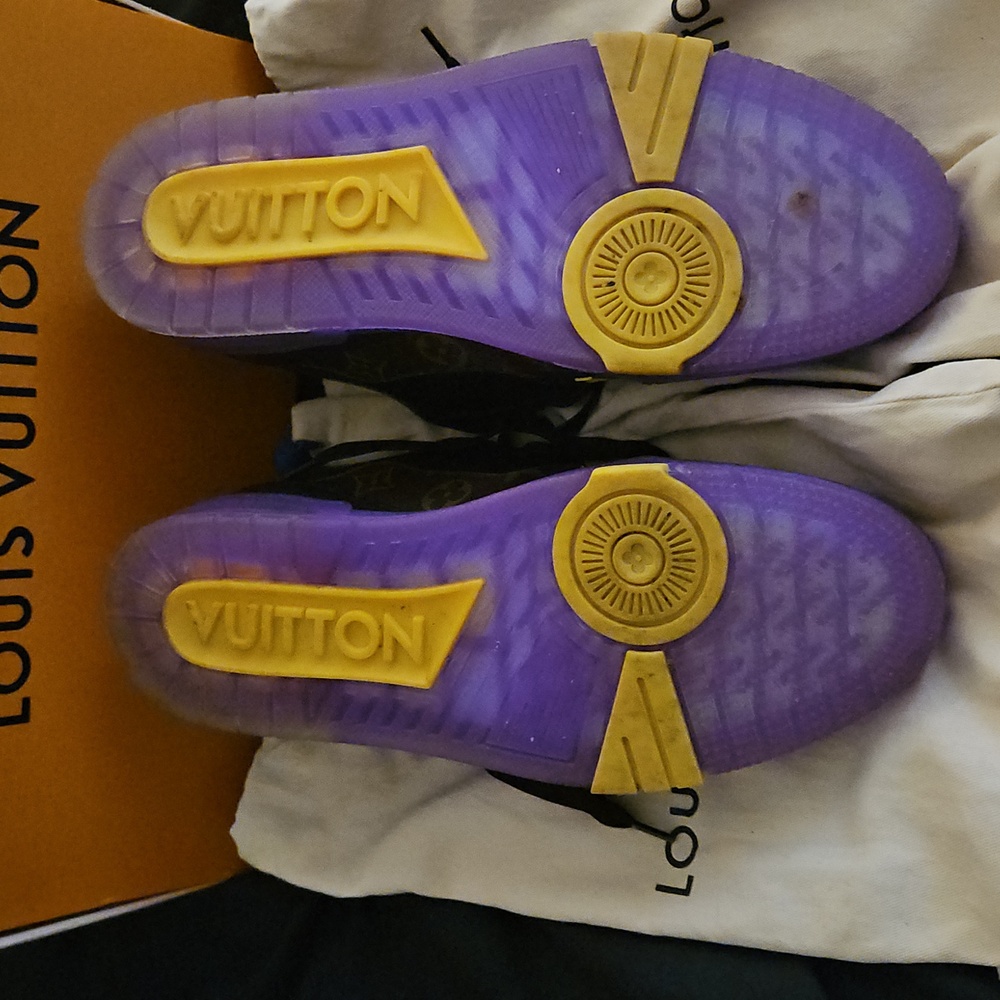 Louis Vuitton Black and Purple Sneakers with Yellow Accents. Wore Only Ones - Picture 3 of 4